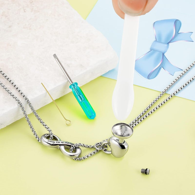 XIUDA Infinity Urn Necklace for Human Ashes Always in My Heart Cremation Necklace Stainless Steel Memorial Ash Jewelry for Women - Image 4